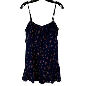 Blue Rain Navy Red Floral Print Spaghetti Strap Mini Romper Large